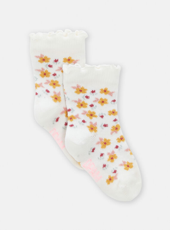 Ecru flower print socks for baby girl TYIJOSOQ4 / 24SI0985SOQ001