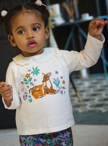 Off-white bra with doe, fawn and flower motifs for baby girl SIKHOBRA / 23WG09Q1BRA001