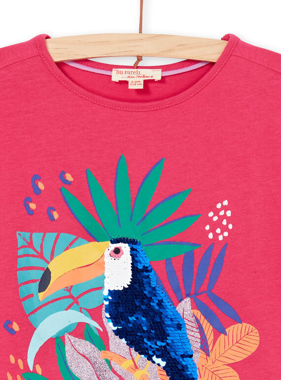 Pink and blue T-shirt with toucan pattern with sequins LANAUTI1 / 21S901P2TMCF507