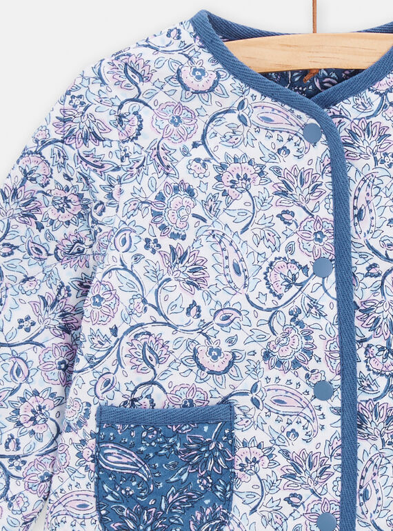 Blue quilted jacket with floral print for baby girl TIDECAR1 / 24SG09J1CAR000