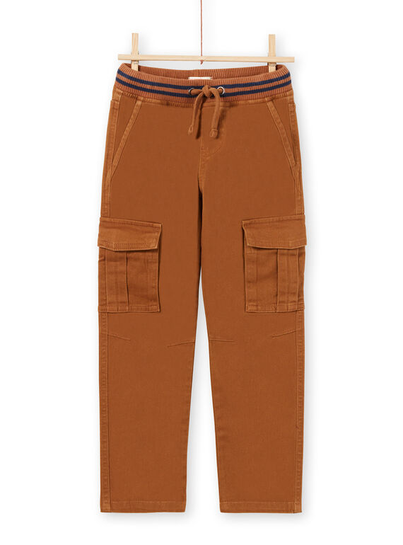 Boy's brown twill cargo pants MOJOPAMAT4 / 21W90227PAN812