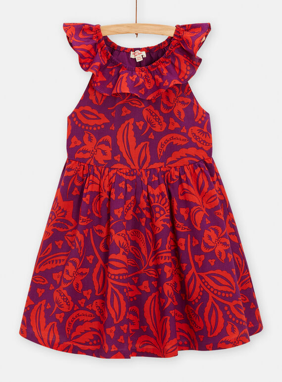 Purple and red dress with floral print for girls TAMUMROB2 / 24S901R2ROB712