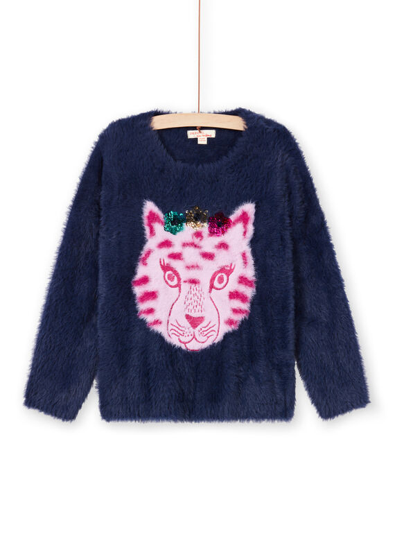 Baby girl navy blue faux fur sweater MATUPULL / 21W901K1PUL070