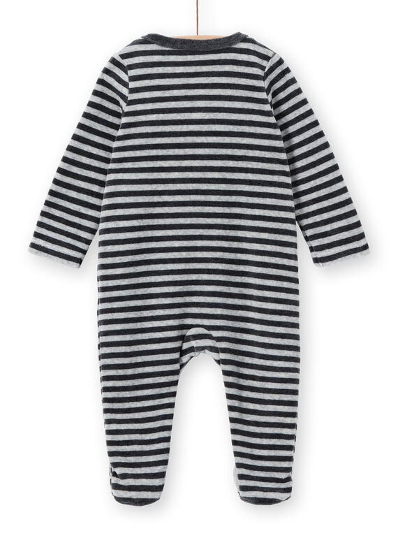 Boy's sleep suit in mottled striped velvet panda design LEGAGREPAN / 21SH1451GREJ922
