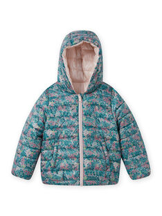 Girl's reversible hooded jacket with flower print MAKADOUNE / 21W90152D3E612