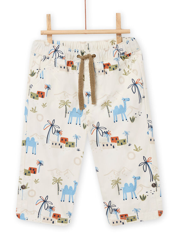 Baby boy ecru pants with fancy print NUSANPAN / 22SG10S1PAN810
