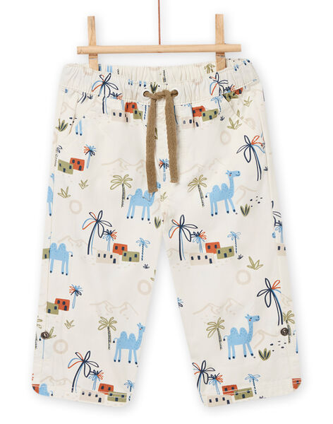 Baby boy ecru pants with fancy print NUSANPAN / 22SG10S1PAN810