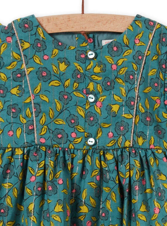 Baby girl's khaki flannel dress with floral and stripe print MIKAROB1 / 21WG09I1ROB612