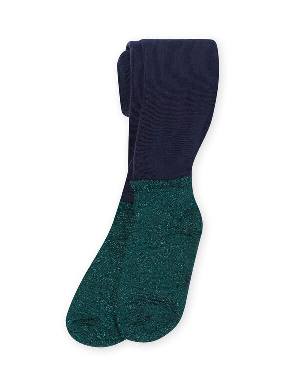 Girl's navy blue and green tights MYATUCOL1 / 21WI01K2COL070