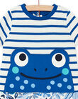 Blue short romper with stripes and frog print REGAGREBLUE / 23SH14H2GRE000