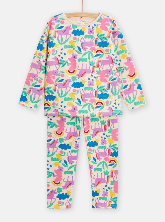 Girl's ecru pyjamas with graphic print TEFAPYJUNI / 24SH1144PYJ003