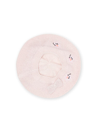 Baby girl powder pink knitted beret with floral embroidery NYIMOBON / 22SI09N1BOND327