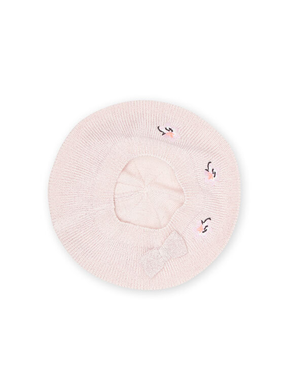 Baby girl powder pink knitted beret with floral embroidery NYIMOBON / 22SI09N1BOND327