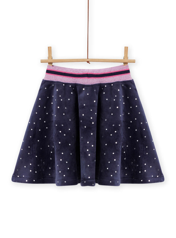 Girl's blue velvet skater skirt with gold polka dots MAPLAJUP2 / 21W901O2JUPC202