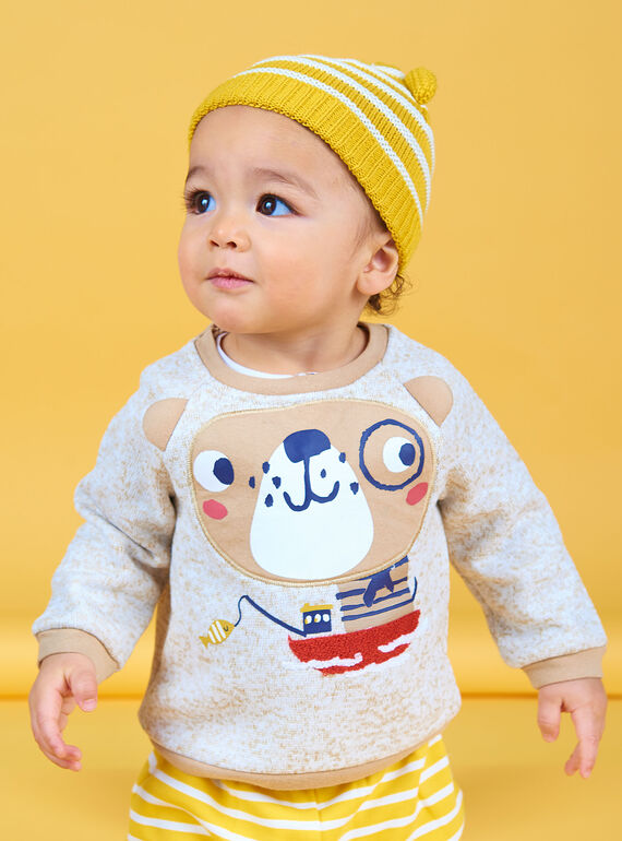 Baby boy beige heathered sweatshirt LUNOSWE / 21SG10L1SWEA010