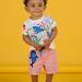 Blue and pink tank top with tropical print