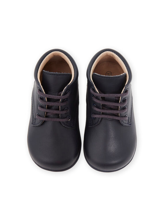 Perforated booties in navy blue smooth leather NUBOTIESS / 22KK3851D0F070