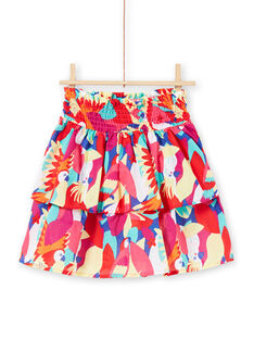 Girl's skirt with smocks and ruffles and parrot print JAMARJUP2 / 20S901P3JUP000
