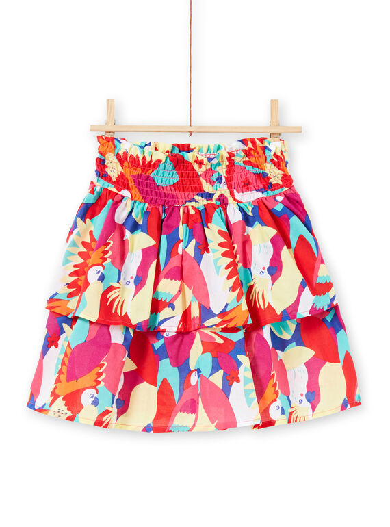 Girl's skirt with smocks and ruffles and parrot print JAMARJUP2 / 20S901P3JUP000