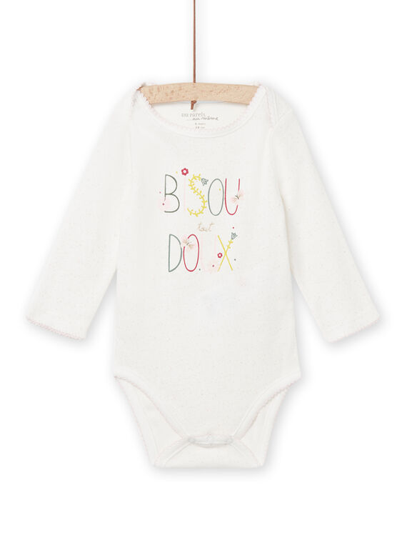 Baby girl ecru polka dot bodysuit with fancy lettering NEFIBODBIS / 22SH13I7BDL001