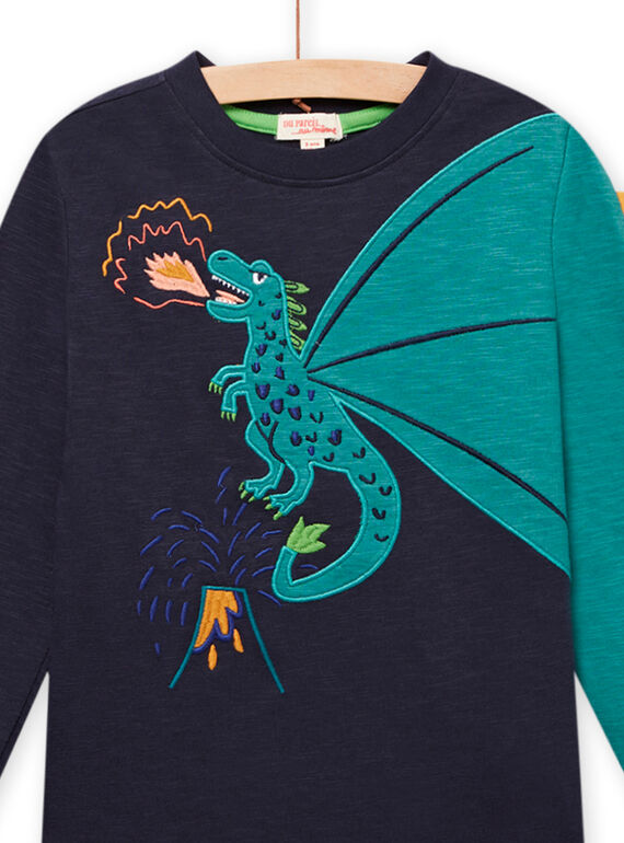 Navy blue embroidered T-shirt child boy MOTUTEE4 / 21W902K4TML705