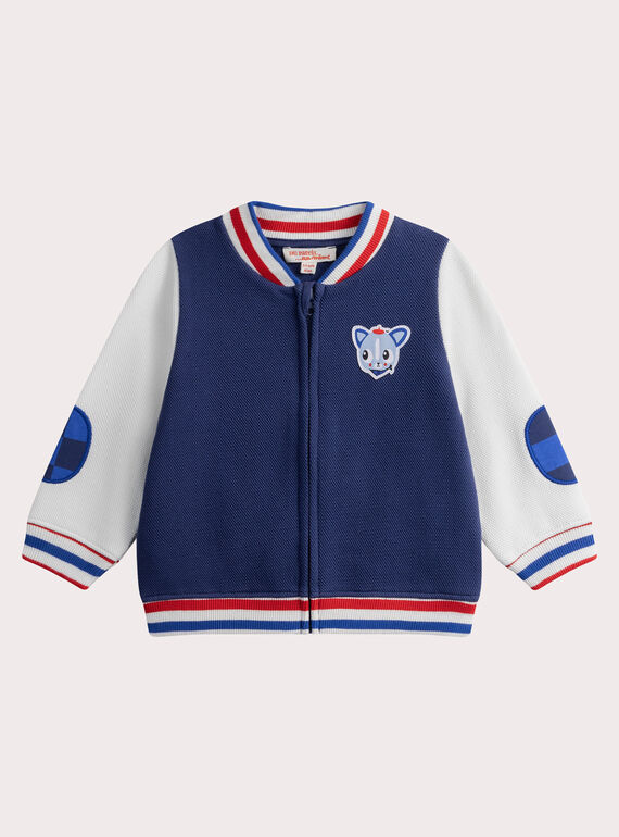 Baby boys' navy and ecru two-colour varsity-style jacket WUKAGIL / 25SG1032GILC244