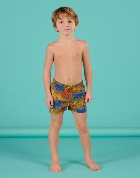 Military green swim shorts with leopard print RYOMERBOXLEO / 23SI02R3MAIG631
