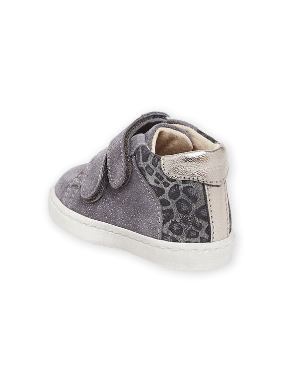Grey glitter leather and leopard print sneakers PIBASLEO / 22XK3781D3P940