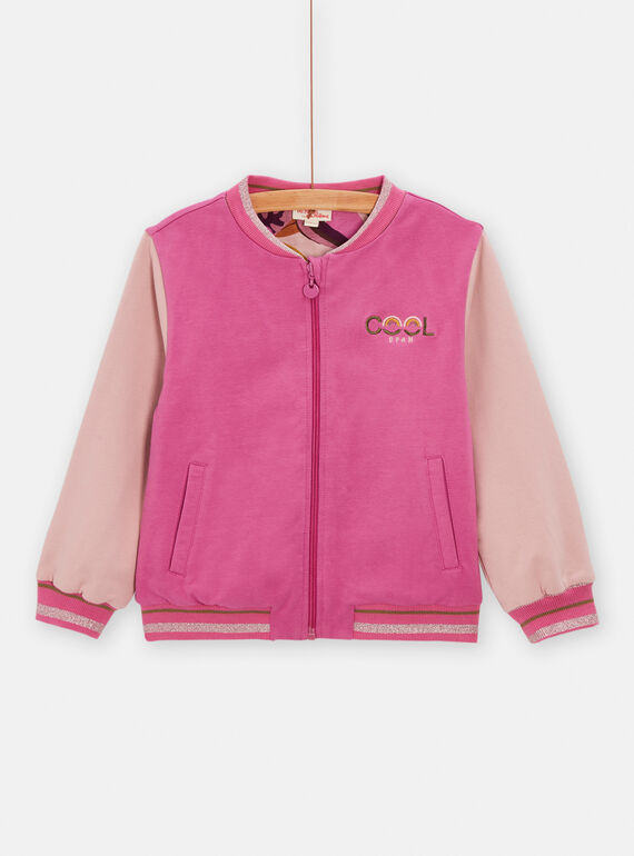 Pink reversible cardigan with toucan and leaf print for girls TACRICAR / 24S901L1CAR310