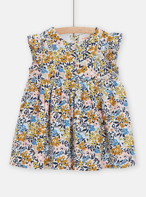 Ecru dress with floral print for baby girls VIGAROB2 / 24WG0911ROB001