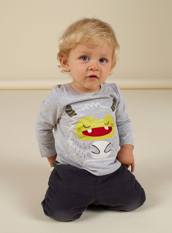 Baby boy's embroidered grey t-shirt MUHITEE1 / 21WG10U3TML943