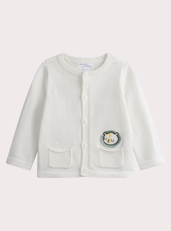 Newborn babies' ecru knitted cardigan WOU1GIL / 25SF0572GIL005