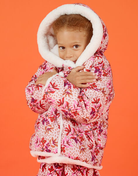 Reversible hooded parka ecru and pink child girl MACAPARKA / 21W90162PARD329