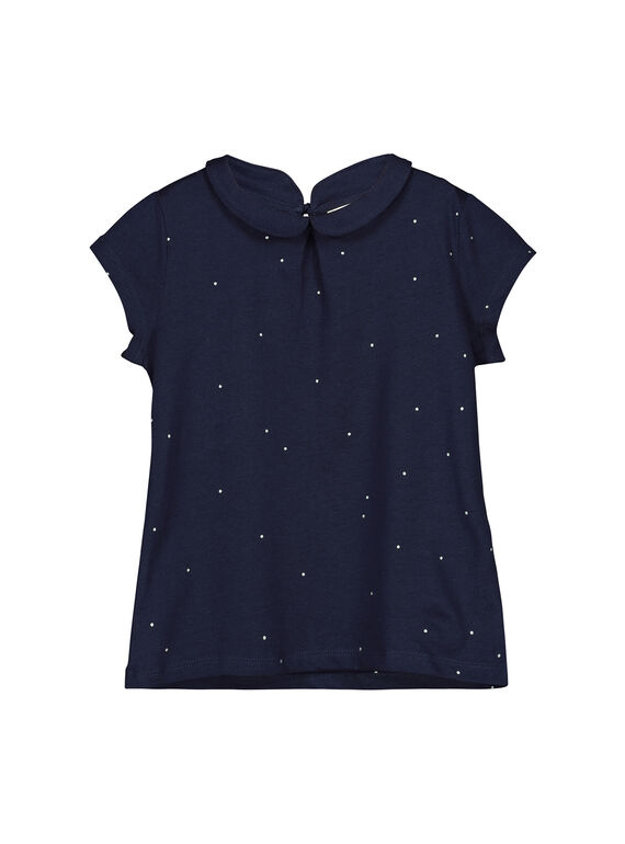 Girls' T-shirt with a Peter Pan collar FAJOBRAS4 / 19S901Y4D3A070