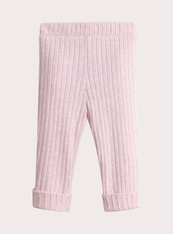 Pink motted ribbed leggings for baby girl  VYIJOLEGCO2 / 24WI09G1CALD314