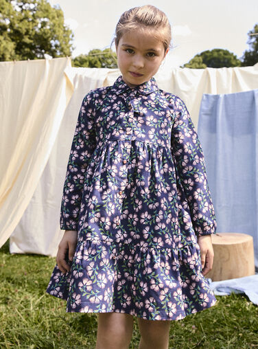 Floral print rivet navy dress for girls  Floral print rivet navy dress for girls  VAKLIROB3 / 24W90143ROB070