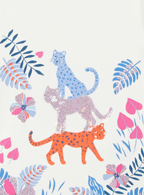 White T-shirt with vegetal and leopard print LABLETEE2 / 21S901J1TML001