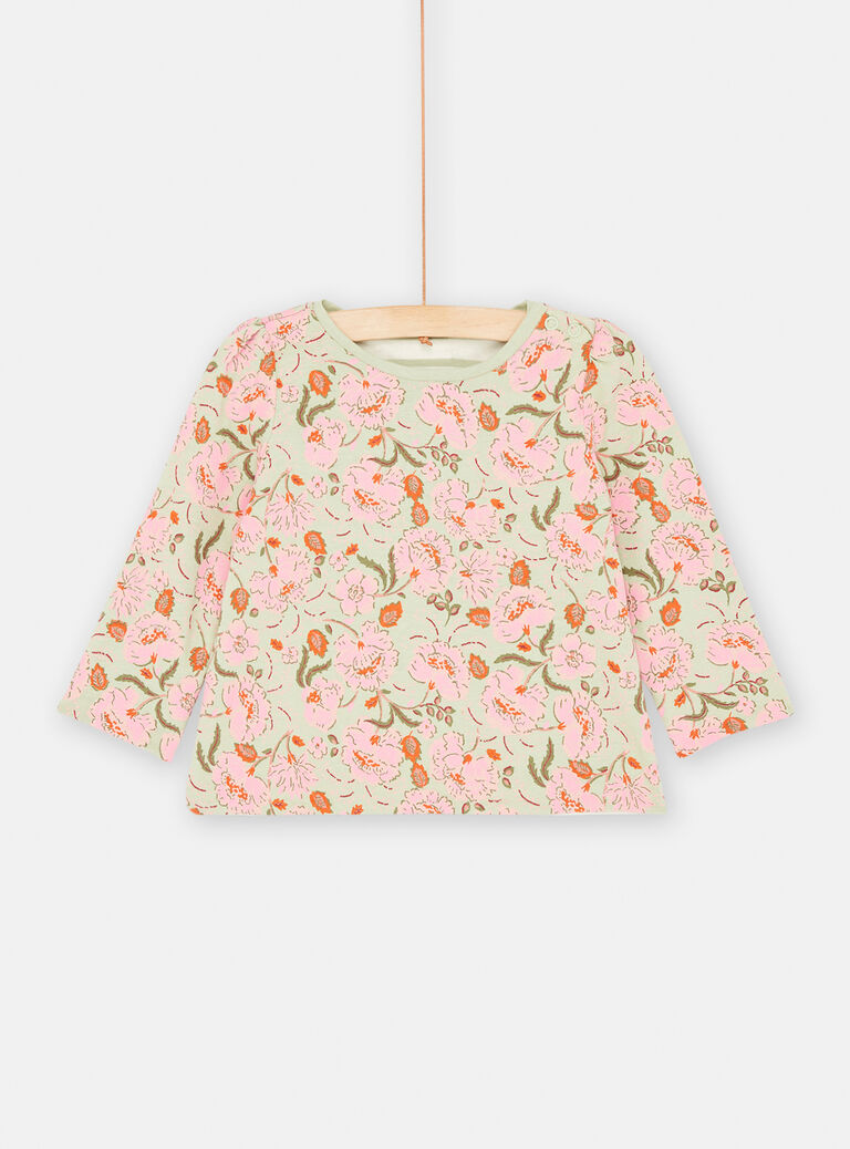 Reversible pink and water green baby girl T-shirt SIVERTEE / 23WG09J1TML001