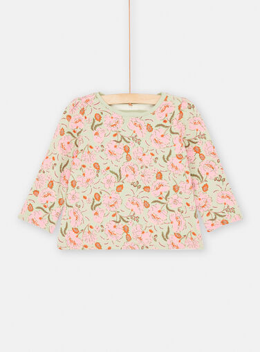 Reversible pink and water green baby girl T-shirt SIVERTEE / 23WG09J1TML001