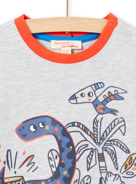 Baby boy's grey t-shirt with long sleeves and dinosaur print MUPATEE3 / 21WG10H2TML943