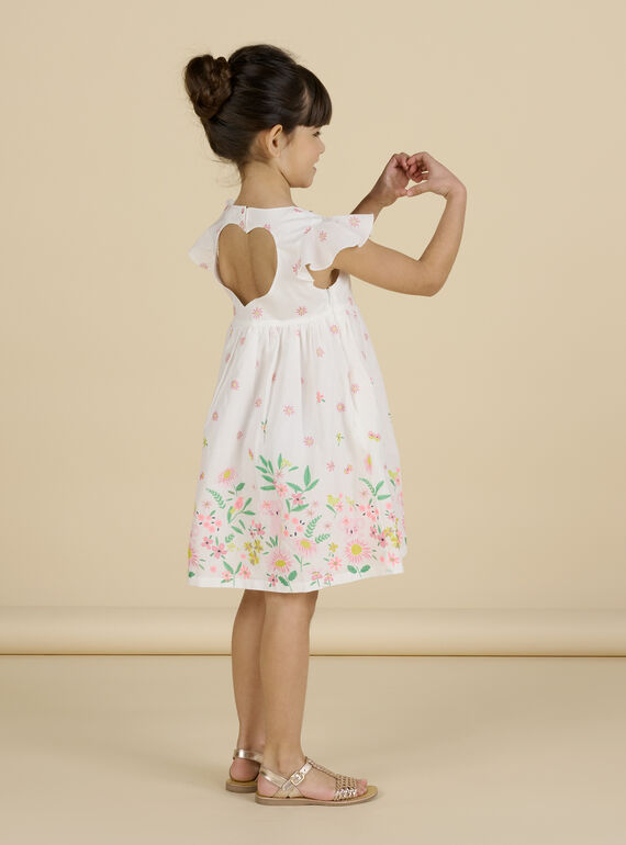 Child girl dress in ecru with floral print NASOROB4 / 22S901Q1ROB001