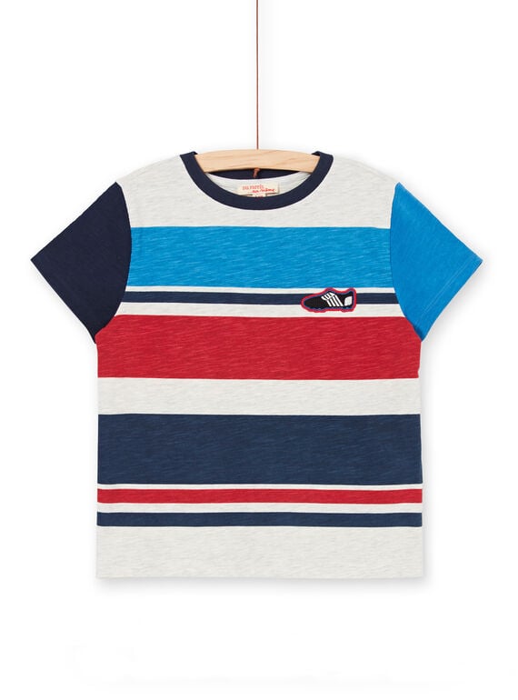 Grey and blue striped t-shirt for children and boys LOHATI2 / 21S902X1TMCJ920