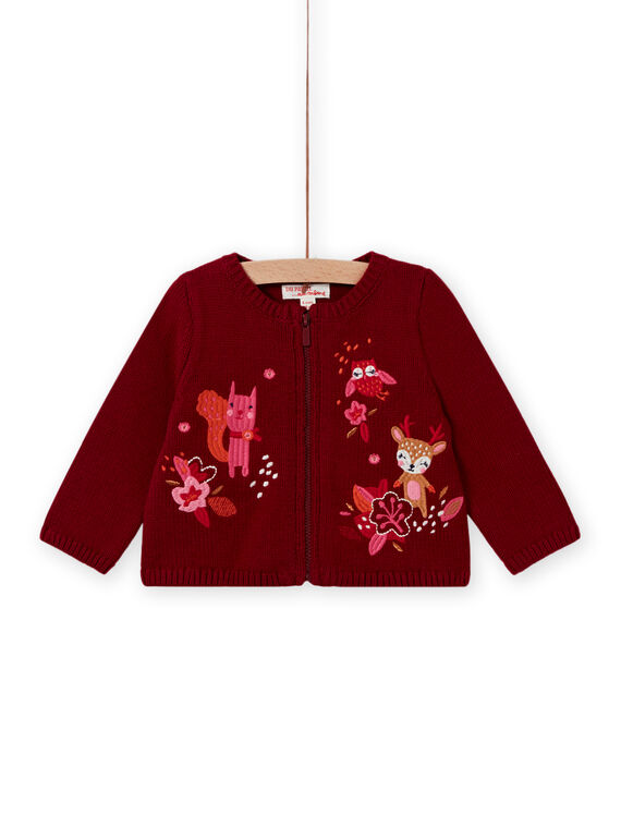 Baby girl's red long sleeve embroidered cardigan MIFUNCAR / 21WG09M1CAR504