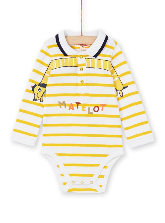 White and yellow striped cotton bodysuit baby boy LUNOBOD / 21SG10L1BOD000