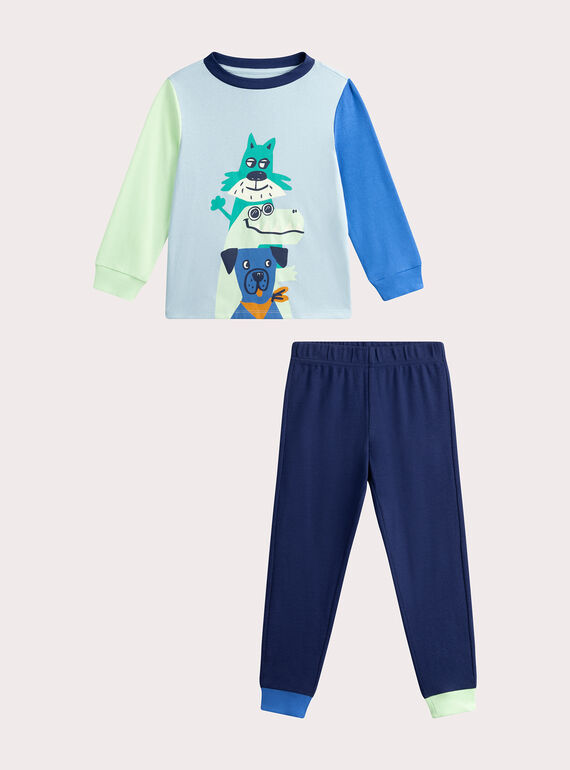 Boys' blue glow-in-the-dark pyjamas WEGOPYJDOGS / 25SH1292PYJC200