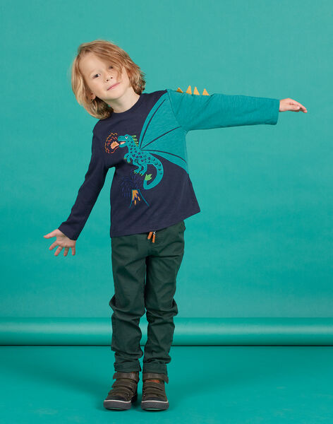 Navy blue embroidered T-shirt child boy MOTUTEE4 / 21W902K4TML705