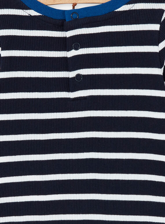 Dark blue and white striped cotton t-shirt baby boy LUJOTEE4 / 21SG1032TML713