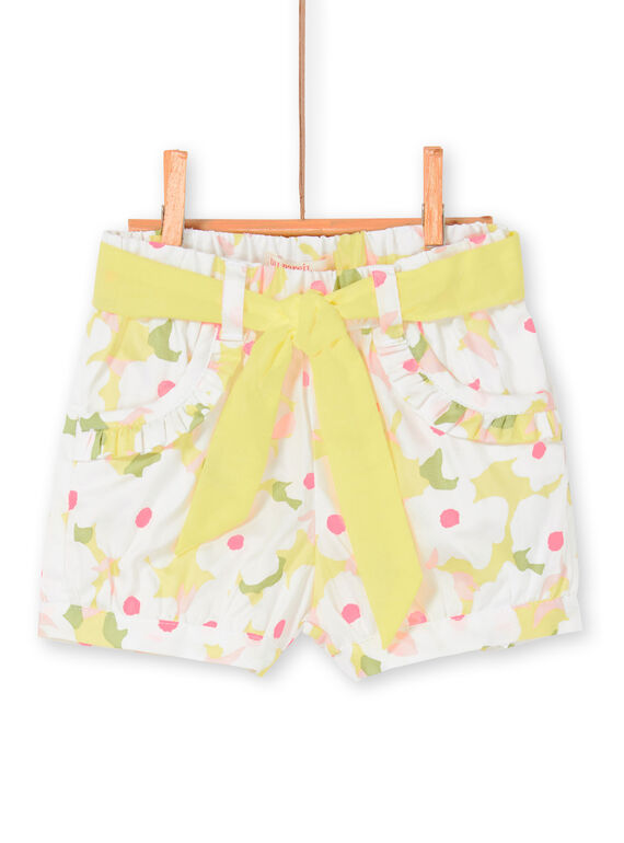 White and yellow shorts with floral print baby girl LIBALSHO / 21SG09O1SHO000