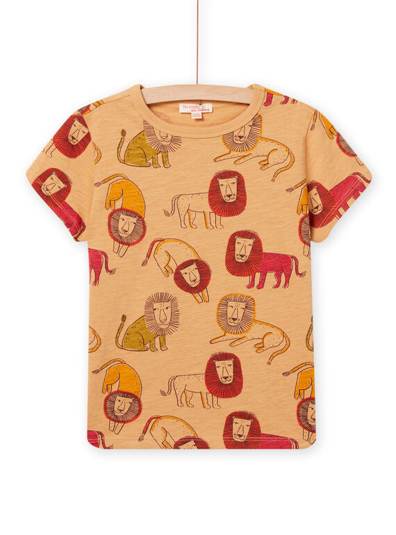 Brown lion print t-shirt child boy NOFLATI3 / 22S902R5TMCI820