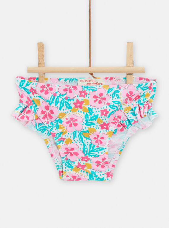Turquoise and pink flower-print baby girl's swim trunks TYIMER2 / 24SI09G2MAI000